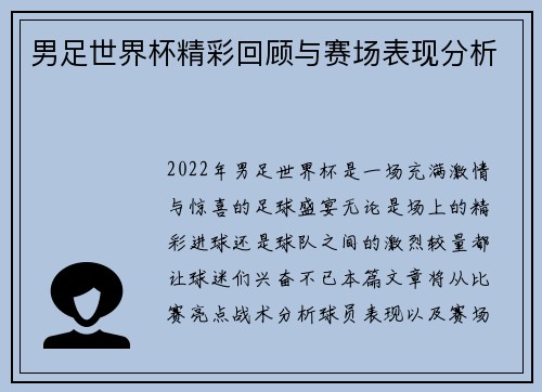 男足世界杯精彩回顾与赛场表现分析